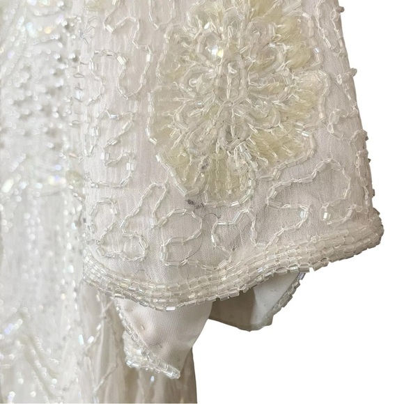 Vtg Stenay Silk Sequined Beaded Pearl Scalloped Formal Top Ivory Cream Size L - Picture 6 of 9